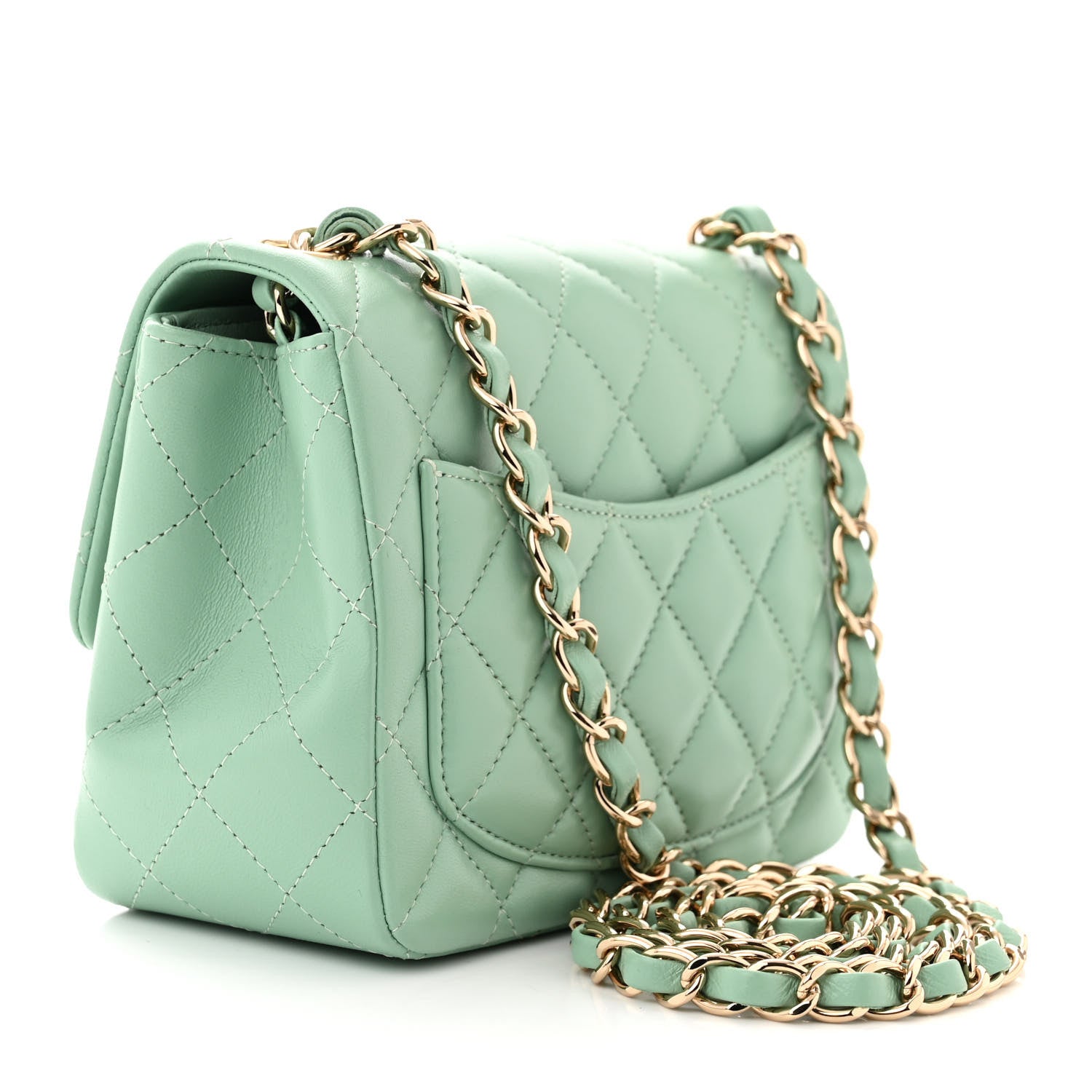 Chanel Lambskin Quilted Mini Square Flap Light Green 3 of 10