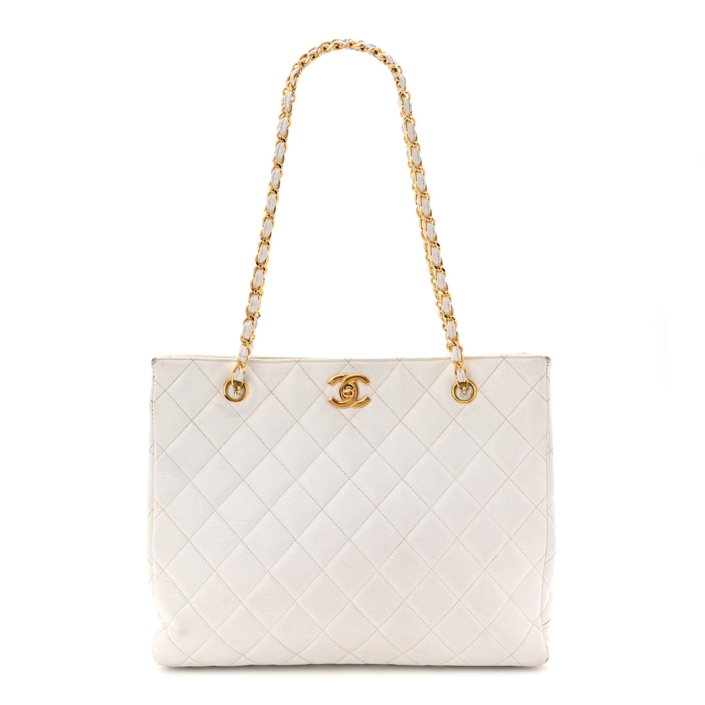 Caviar Quilted Shopper Tote White