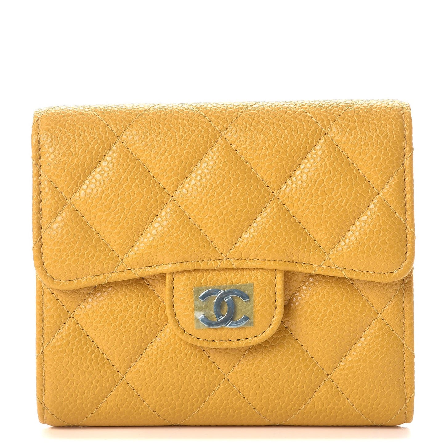 Caviar Quilted Compact Flap Wallet Yellow