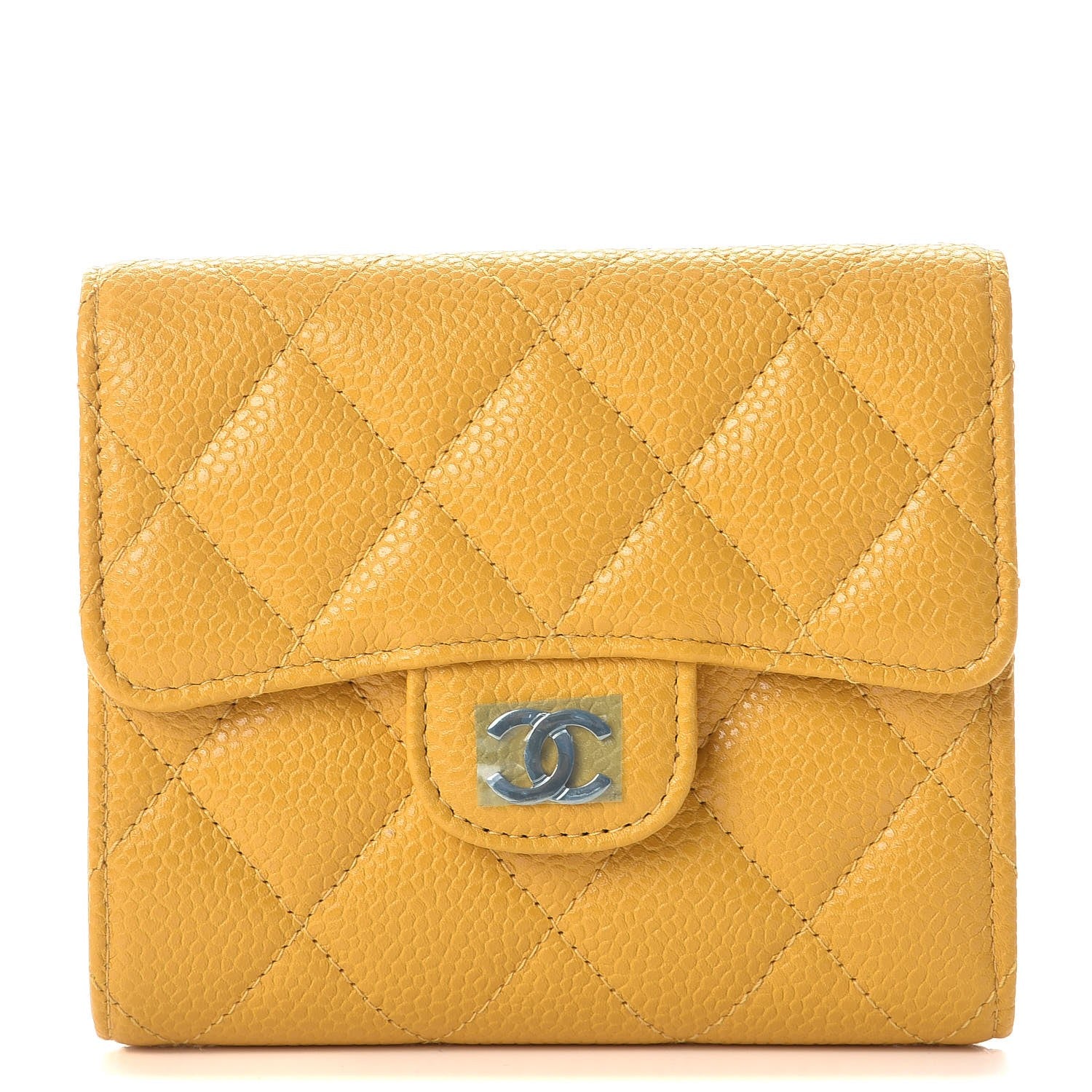 Chanel Caviar Quilted Compact Flap Wallet Yellow 1 of 10