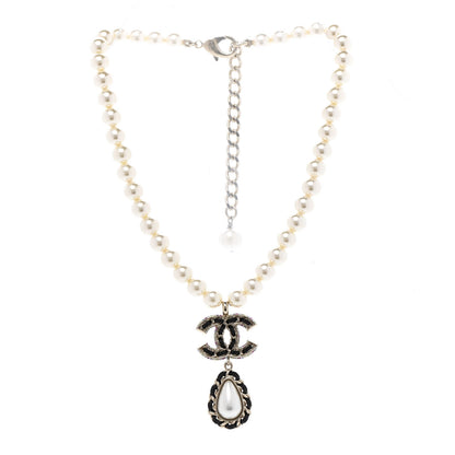 Chanel Lambskin Crystal Pearl CC Short Pendant Necklace Gold Pearly White Black Multicolor 3 of 7