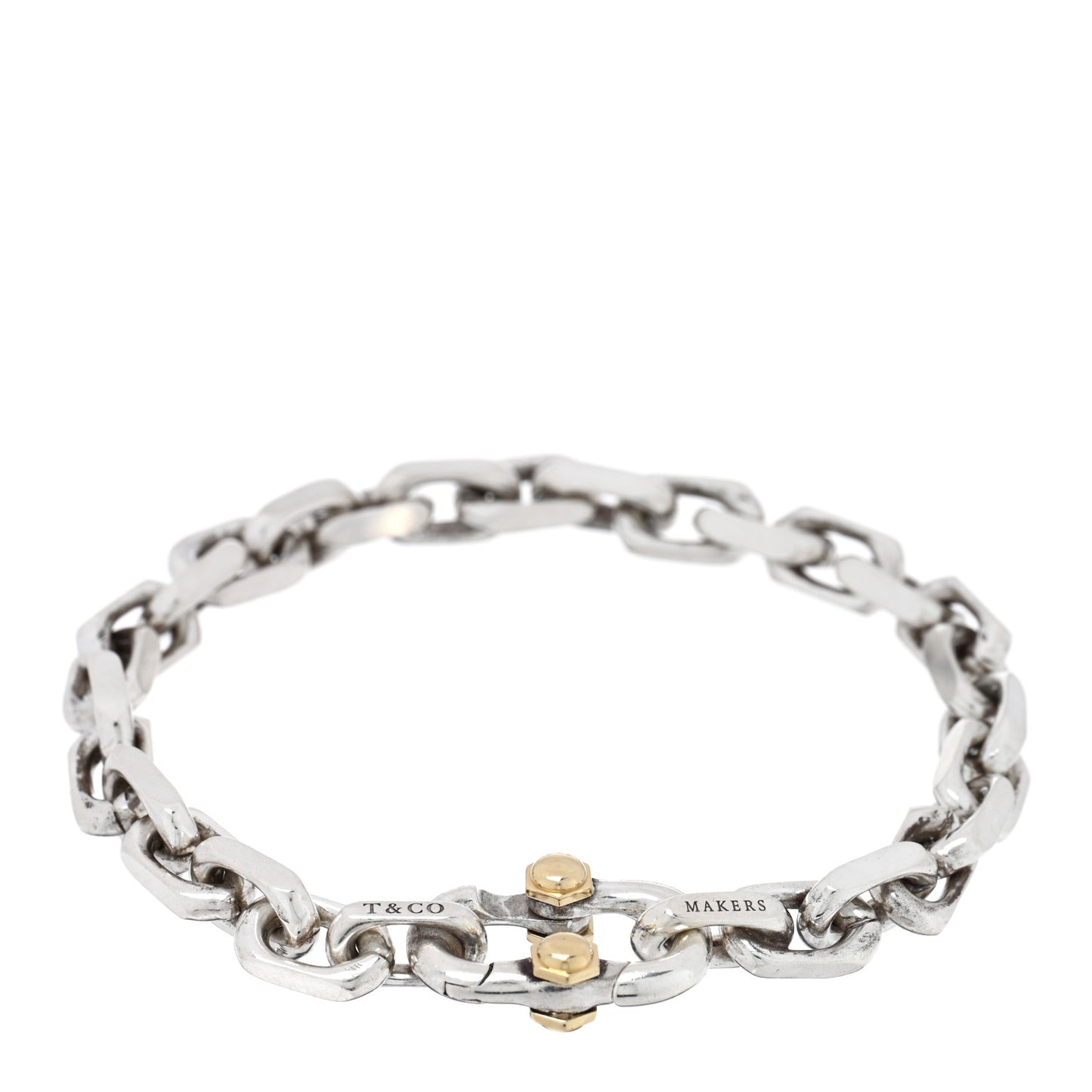 Sterling Silver 18K Yellow Gold Wide Makers Chain Link Bracelet