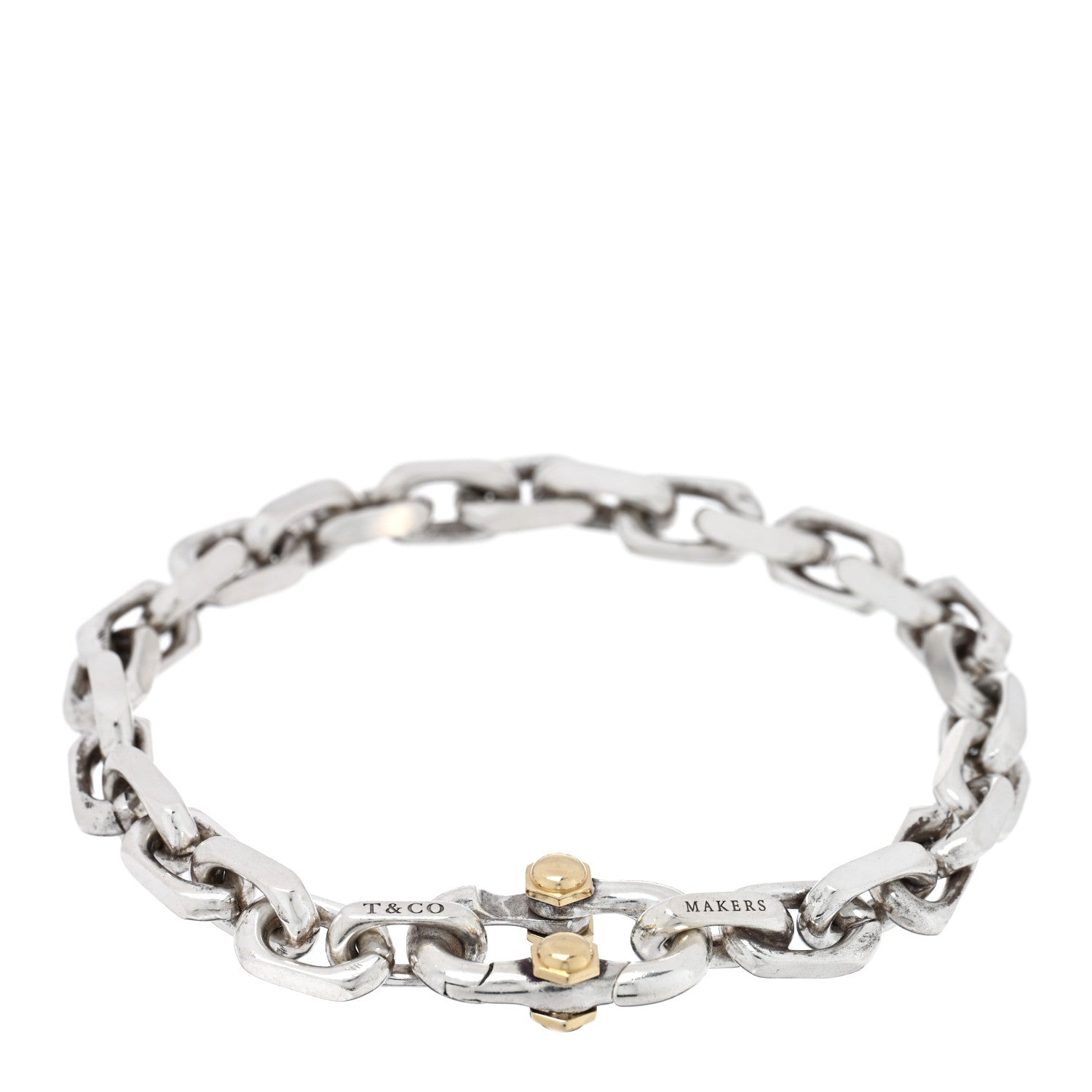 Tiffany Sterling Silver 18K Yellow Gold Wide Makers Chain Link Bracelet 1 of 3