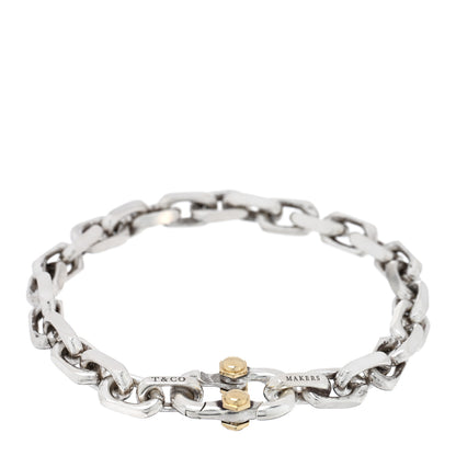 Tiffany Sterling Silver 18K Yellow Gold Wide Makers Chain Link Bracelet 1 of 3