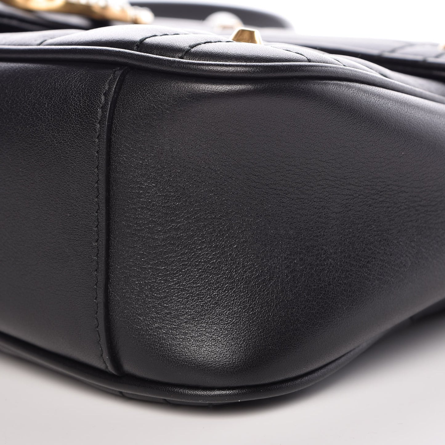 Calfskin Matelasse Studded Small Pearly GG Marmont Shoulder Bag Black