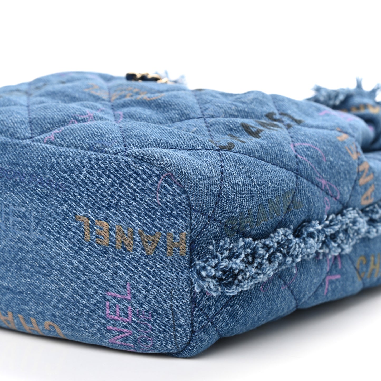 Denim Quilted Mood Bucket With Chain Blue Multicolor