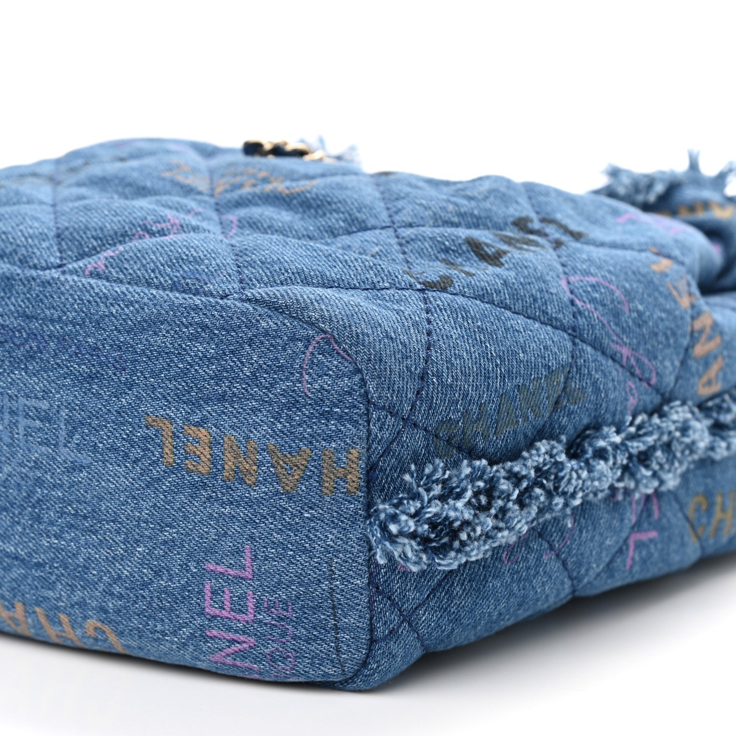 Chanel Denim Quilted Mood Bucket With Chain Blue Multicolor 10 of 11