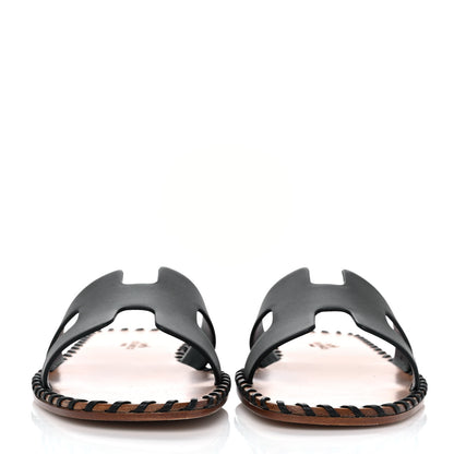 Hermes Box Calfskin Braided Oran Sandals 35.5 Black 2 of 9
