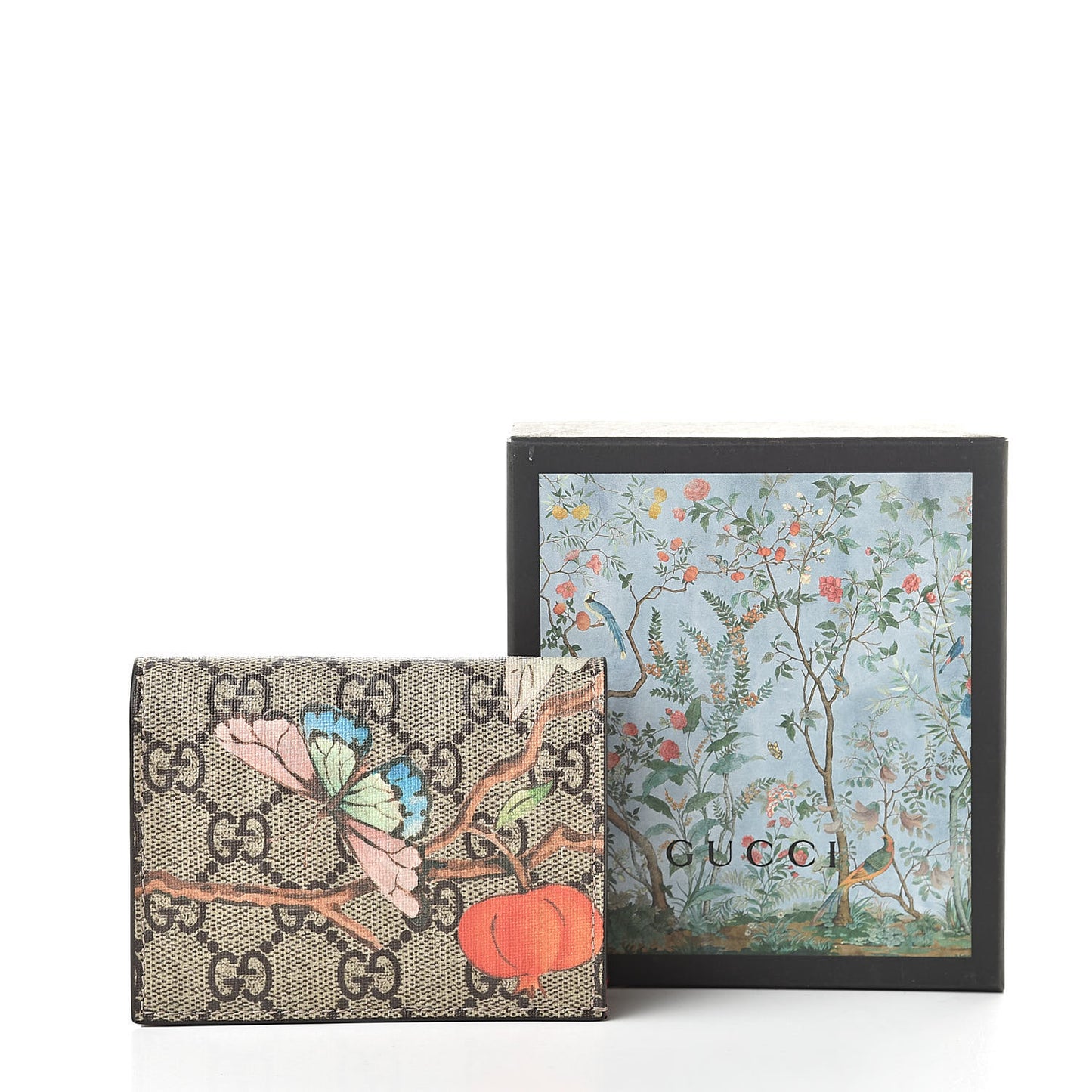 GG Supreme Monogram Tian Card Case Beige Multicolor Red