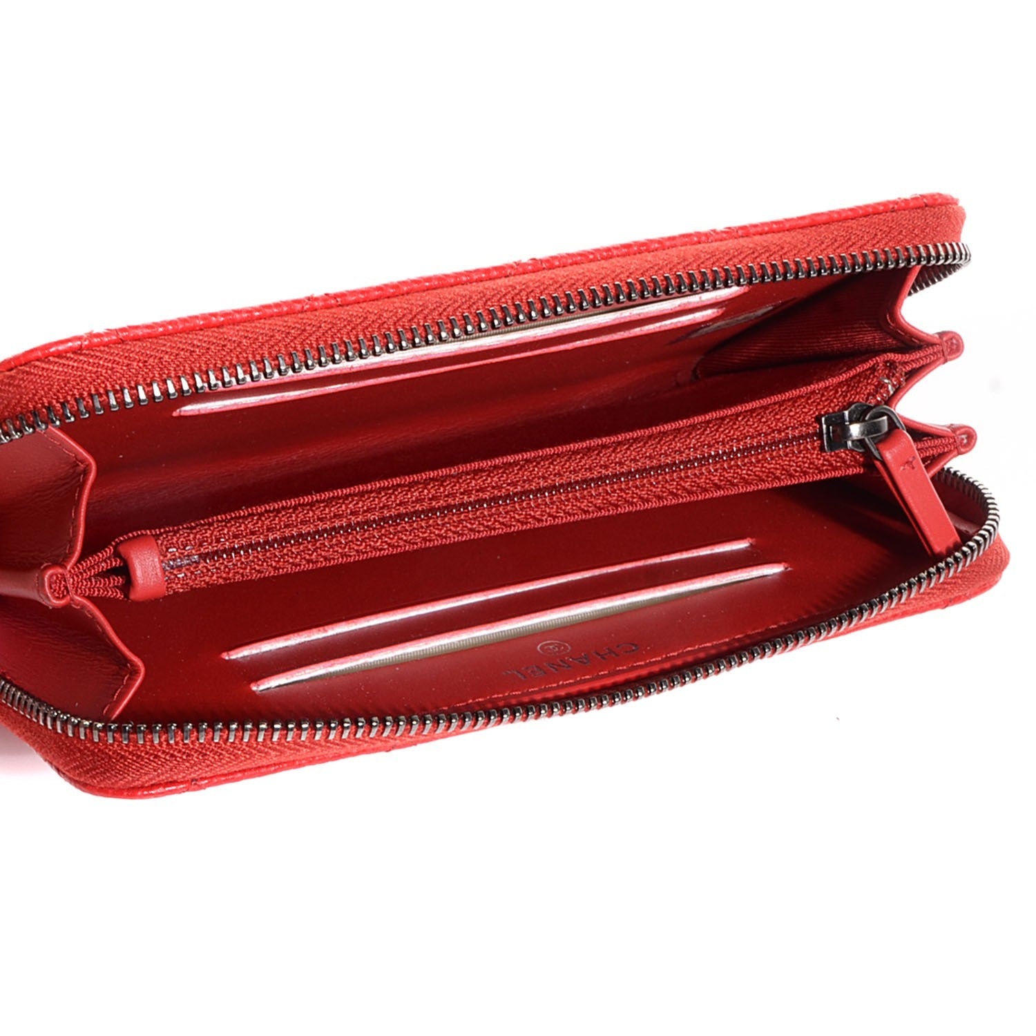 Chanel Caviar Quilted Small Zip Around Wallet Red 5 of 9