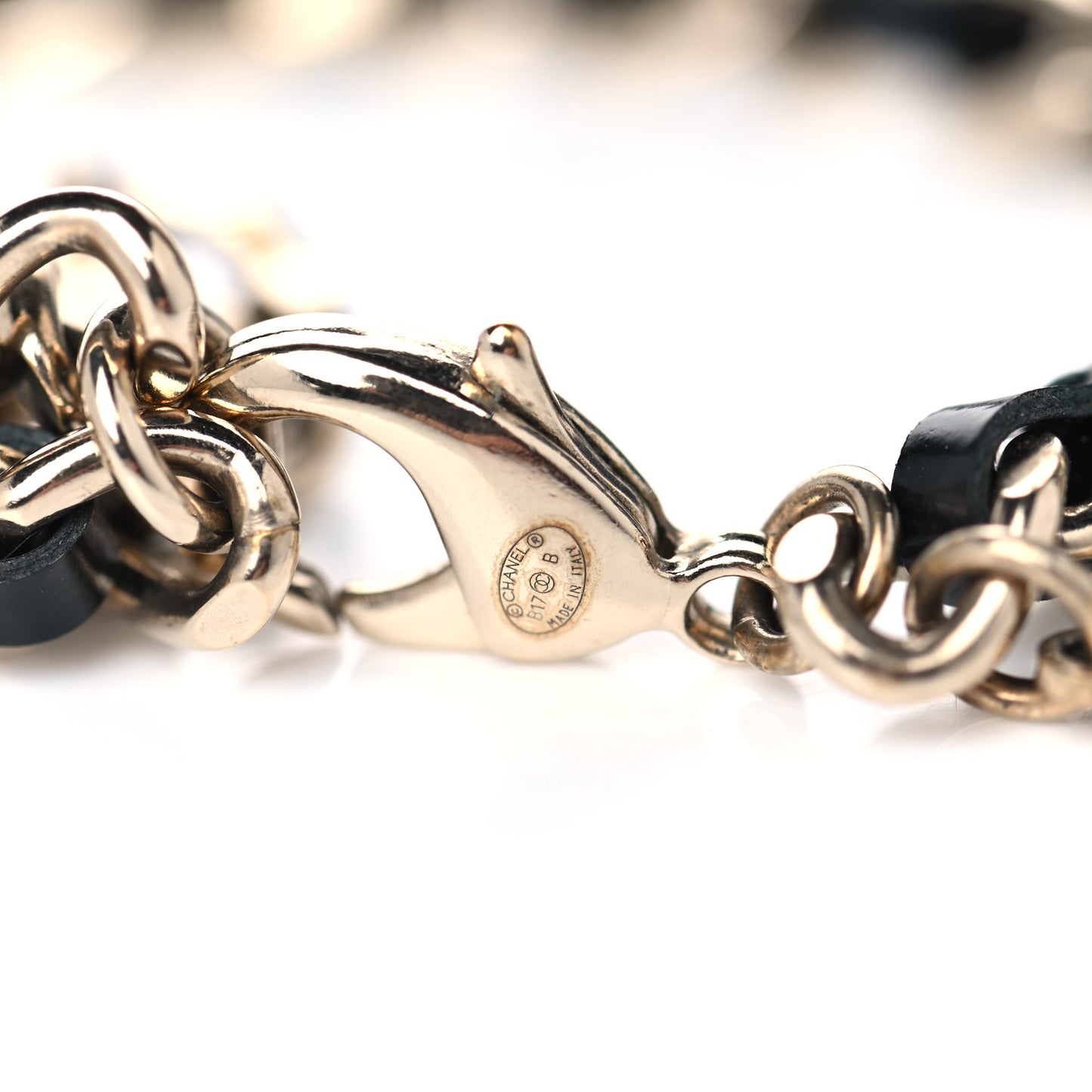 Lambskin Crystal CC Logo Charming Bracelet Gold Black