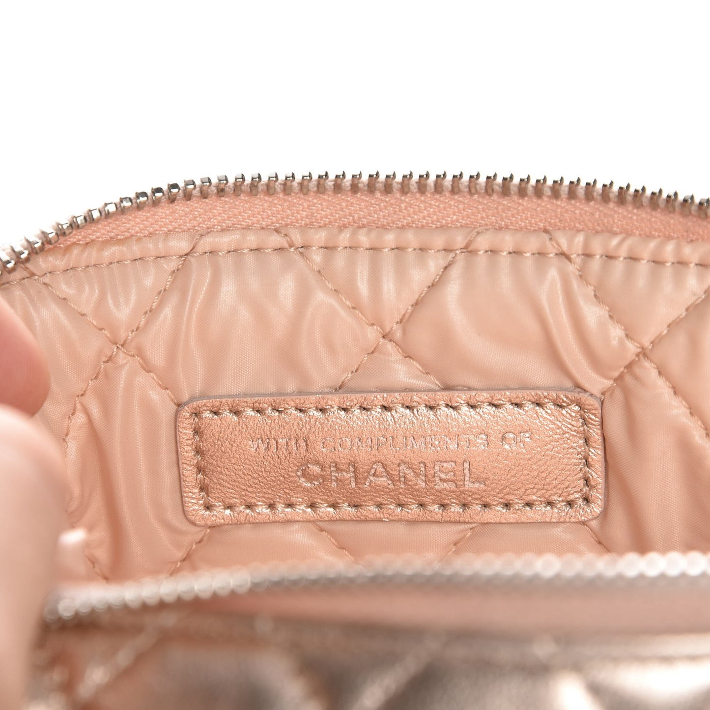 Iridescent Lambskin Quilted Cosmetic Pouch Light Gold