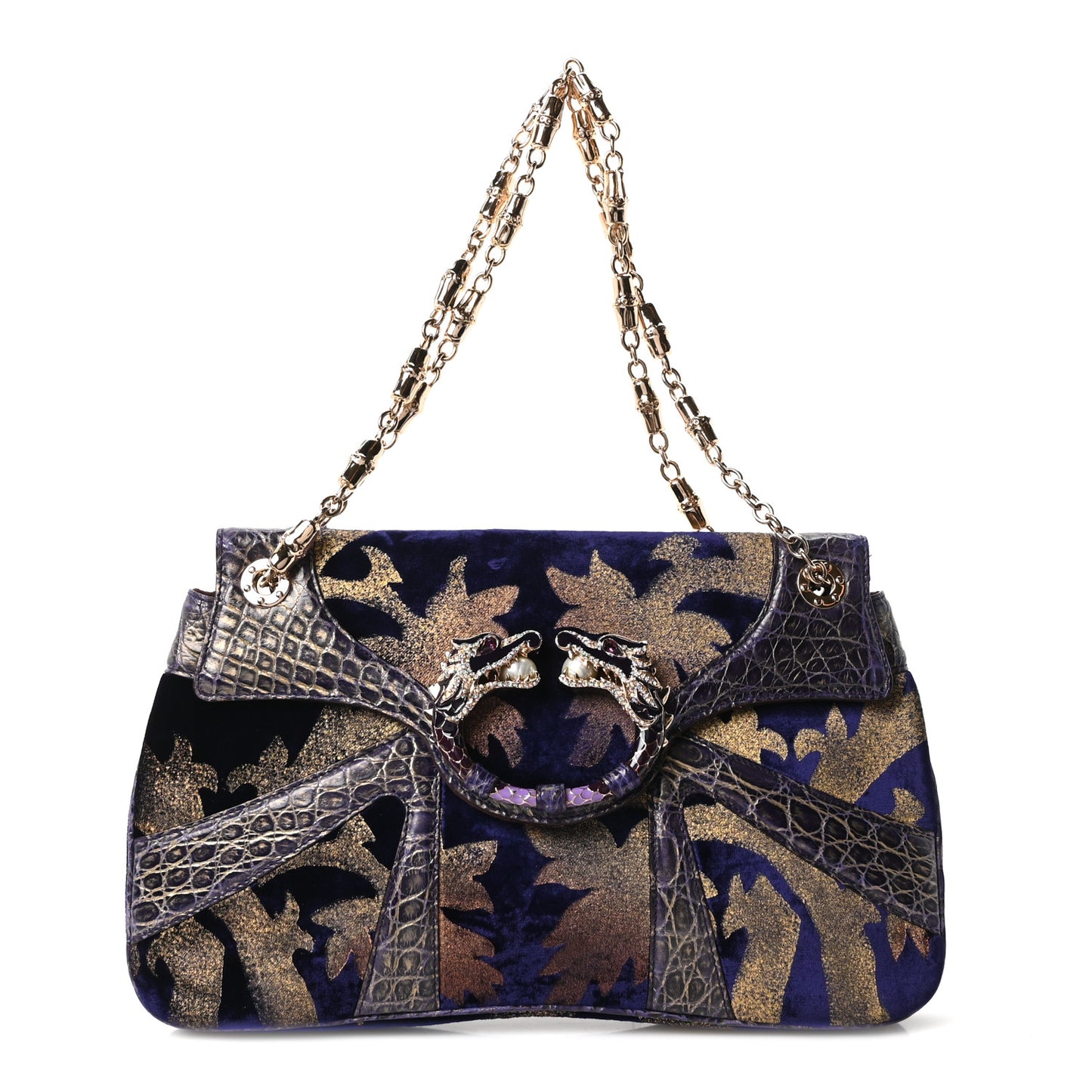 Velvet Alligator Tom Ford Jeweled Dragon Shoulder Bag Purple Gold