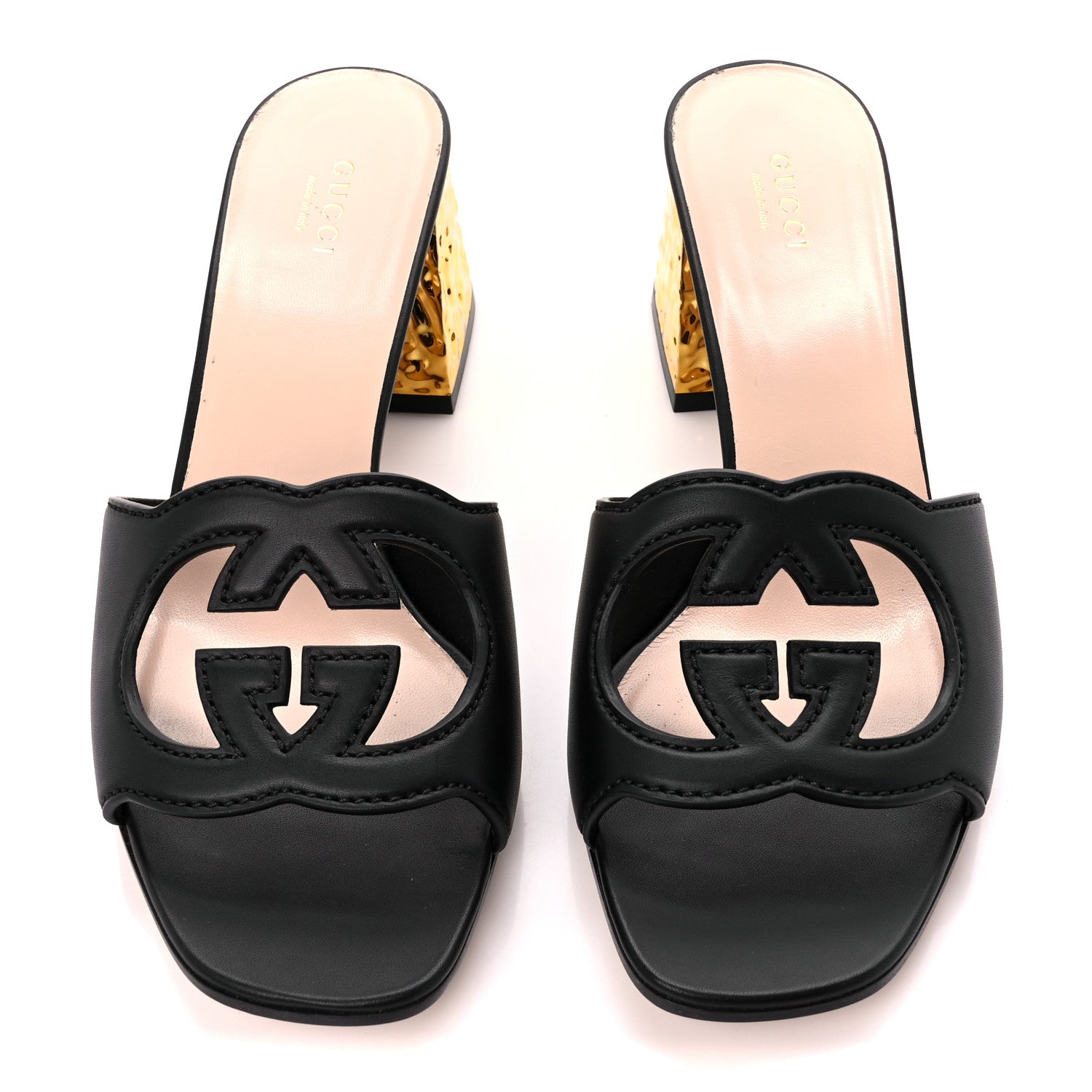 Gucci Cosmos Softy Calfskin Interlocking G Cut Out 55mm Slide Sandals 40 Black Gold 2 of 8