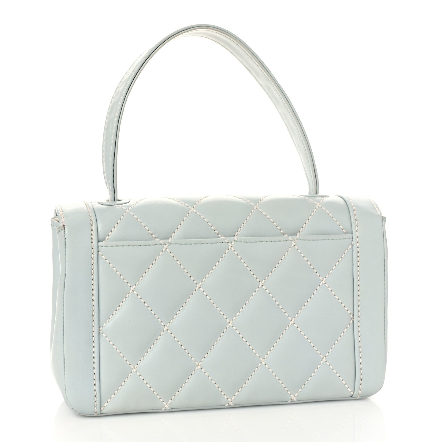 Calfskin Quilted Wild Stitch Flap Light Blue