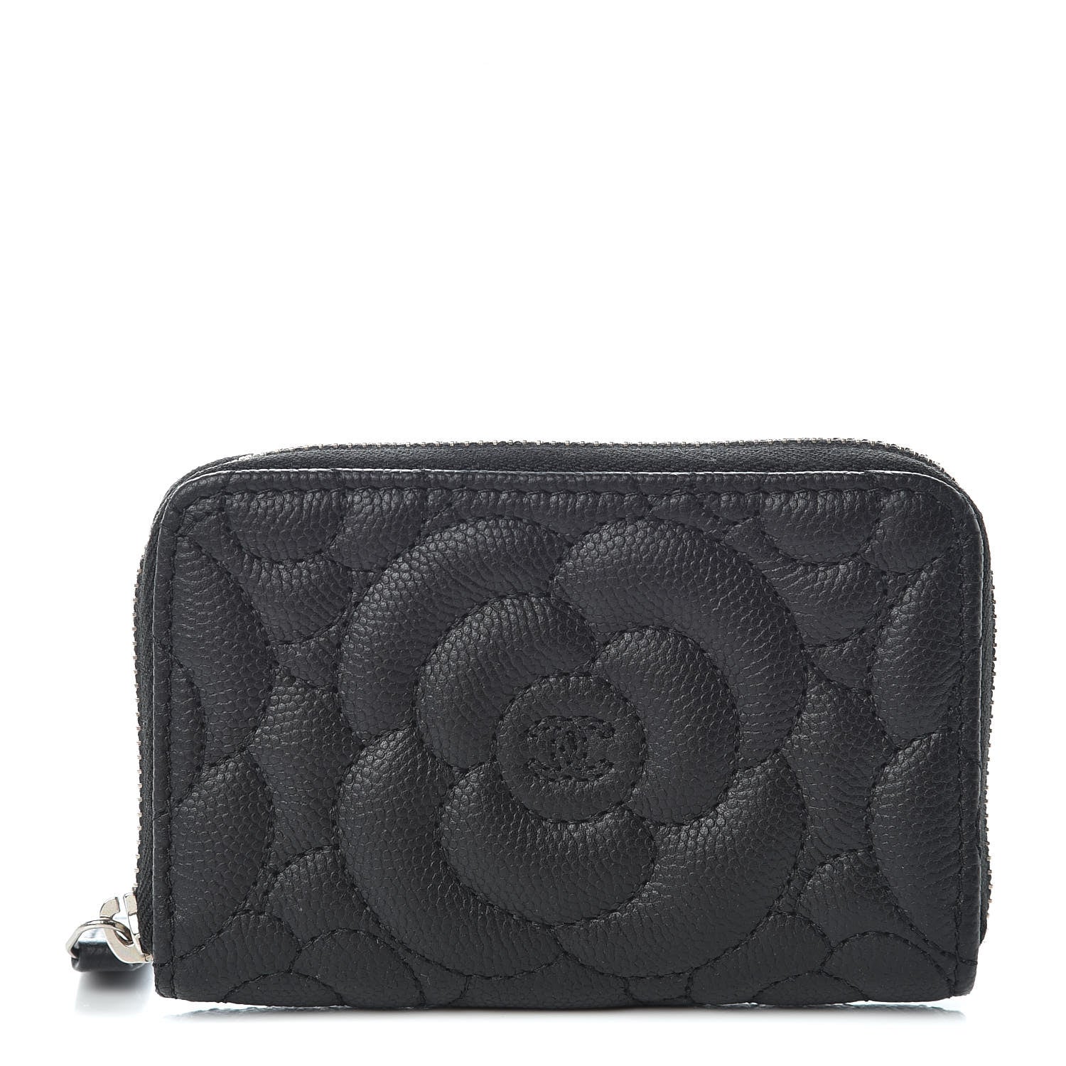 Chanel Caviar Camellia Embossed Zip Coin Purse Black 1 of 7