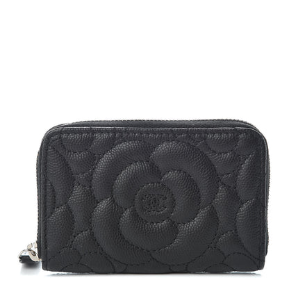 Chanel Caviar Camellia Embossed Zip Coin Purse Black 1 of 7