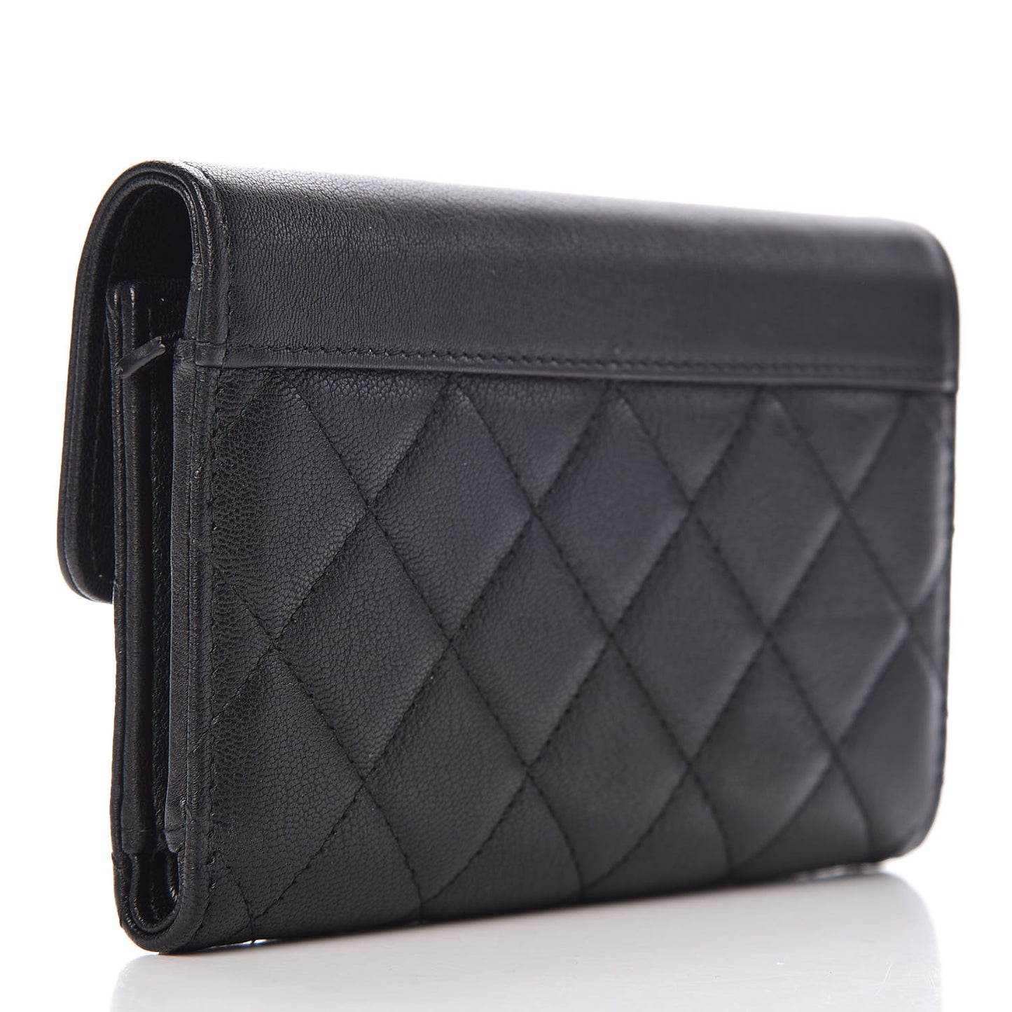 Lambskin Quilted CC Box Flap Wallet Black