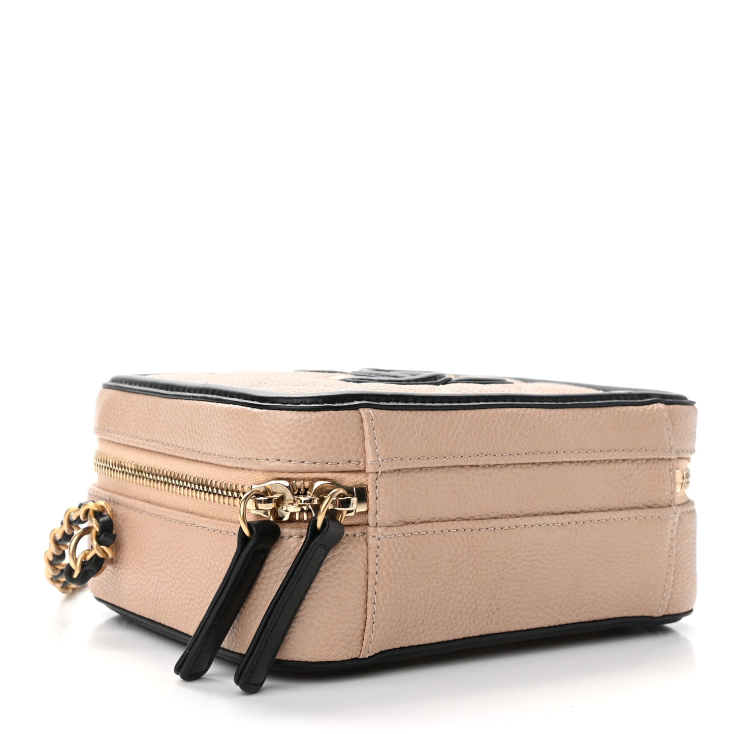 Caviar Quilted Small CC Filigree Vanity Case Beige Black