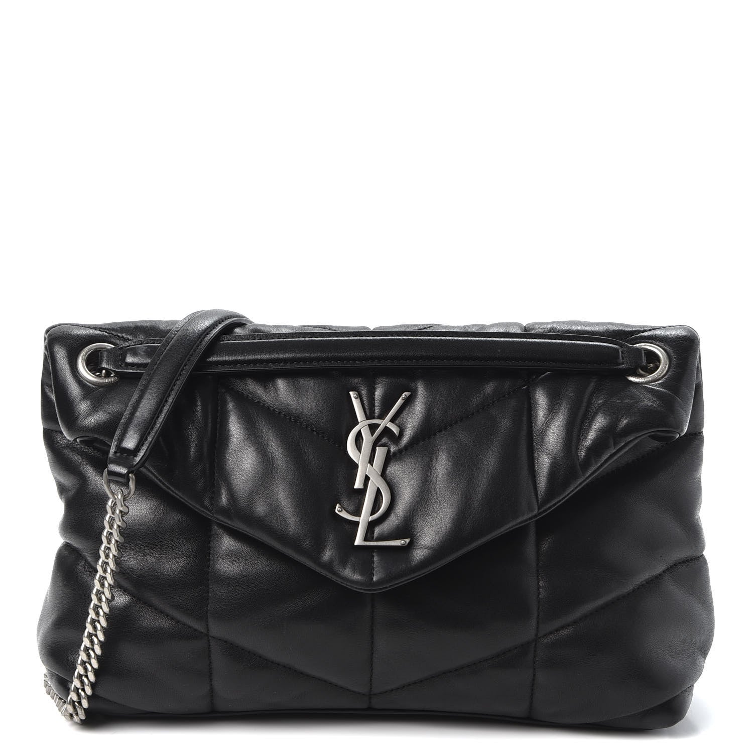 Saint Laurent Lambskin Quilted Small Loulou Puffer Monogram Chain Satchel Black 1 of 10