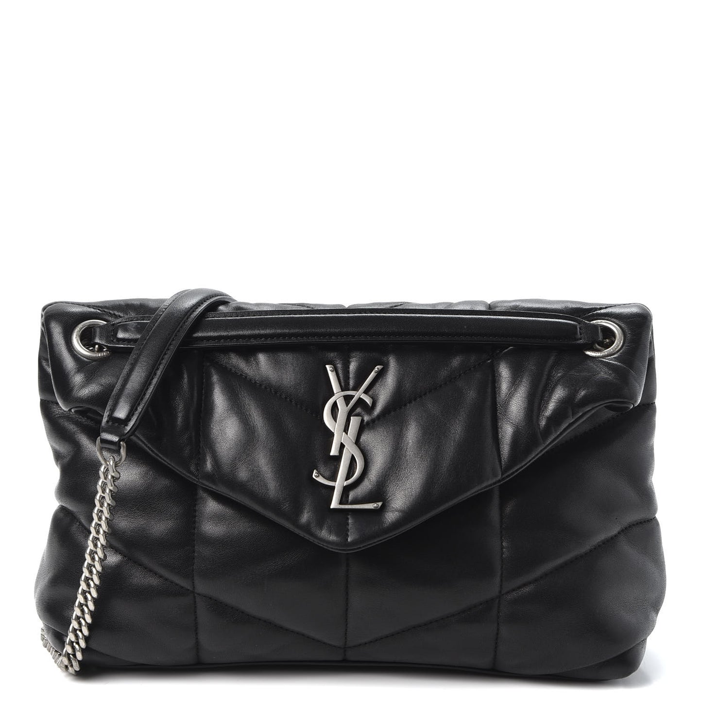 Lambskin Quilted Small Loulou Puffer Monogram Chain Satchel Black