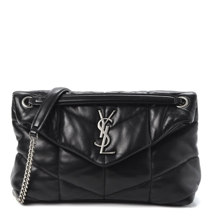 Saint Laurent Lambskin Quilted Small Loulou Puffer Monogram Chain Satchel Black 1 of 10