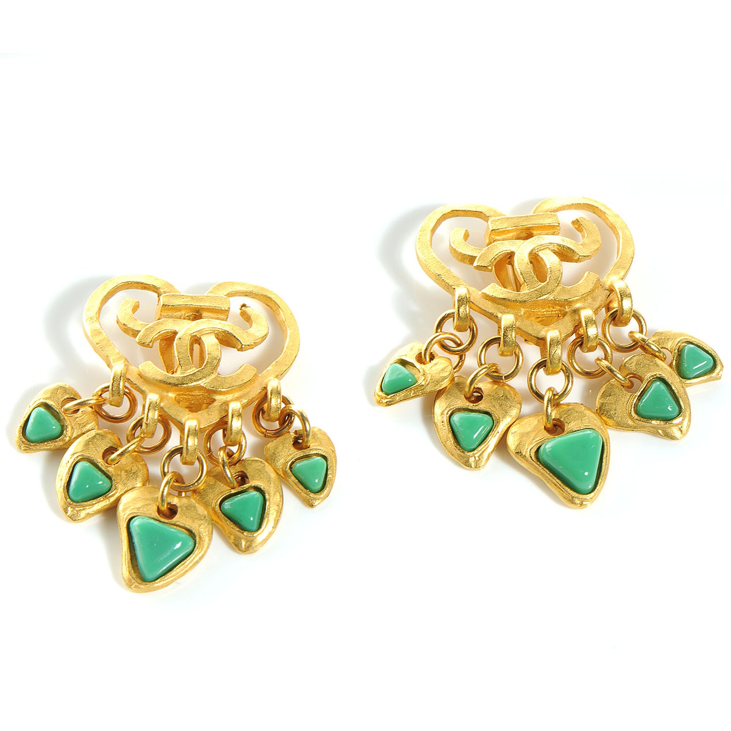 Heart CC Dangle Clip On Earrings Gold