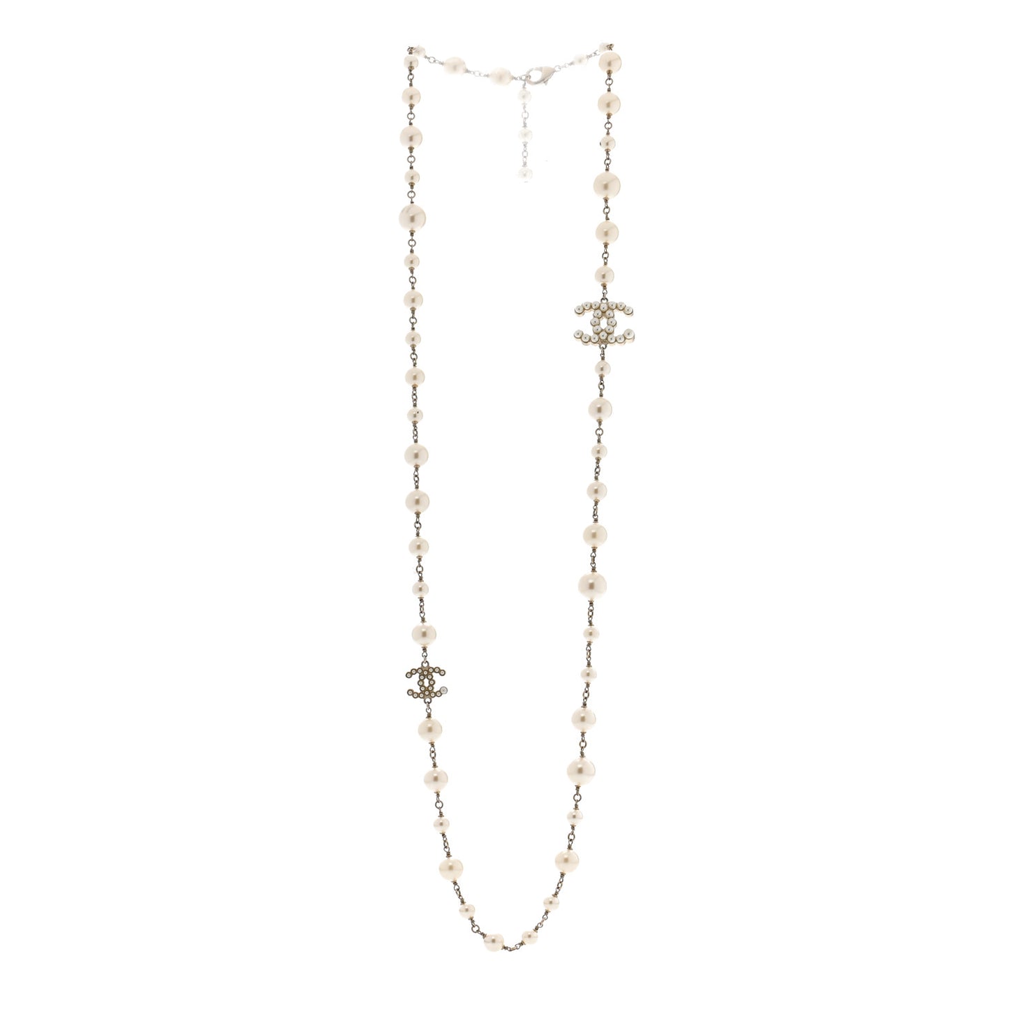 Graduated Pearl CC Long Necklace Gold