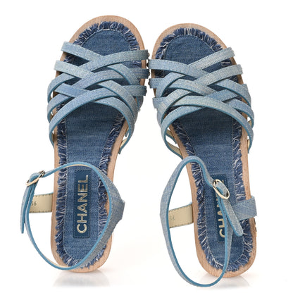 Chanel Denim Cork Pearl Sandals 39 Blue 2 of 9