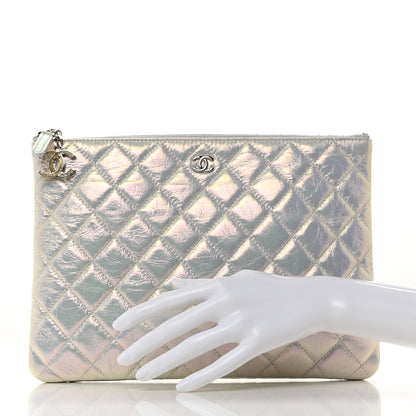 Chanel Iridescent Crumpled Calfskin CC Ripples Medium Cosmetic Case White 2 of 7