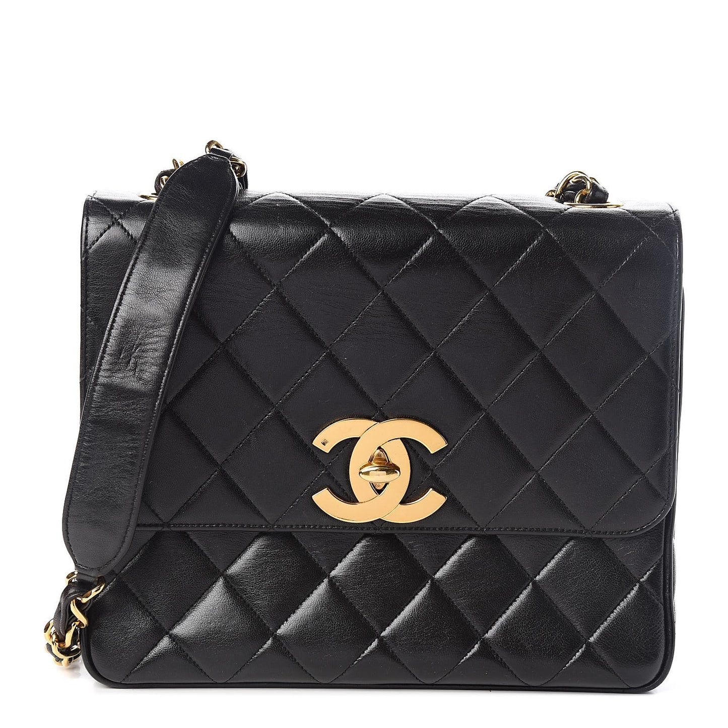 Lambskin Quilted Medium Single Flap Black