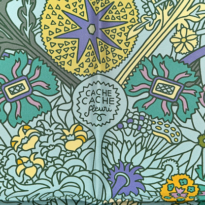 Hermes Silk Cache Cache Fleuri Scarf 90 Vert Pale Jaune 6 of 6
