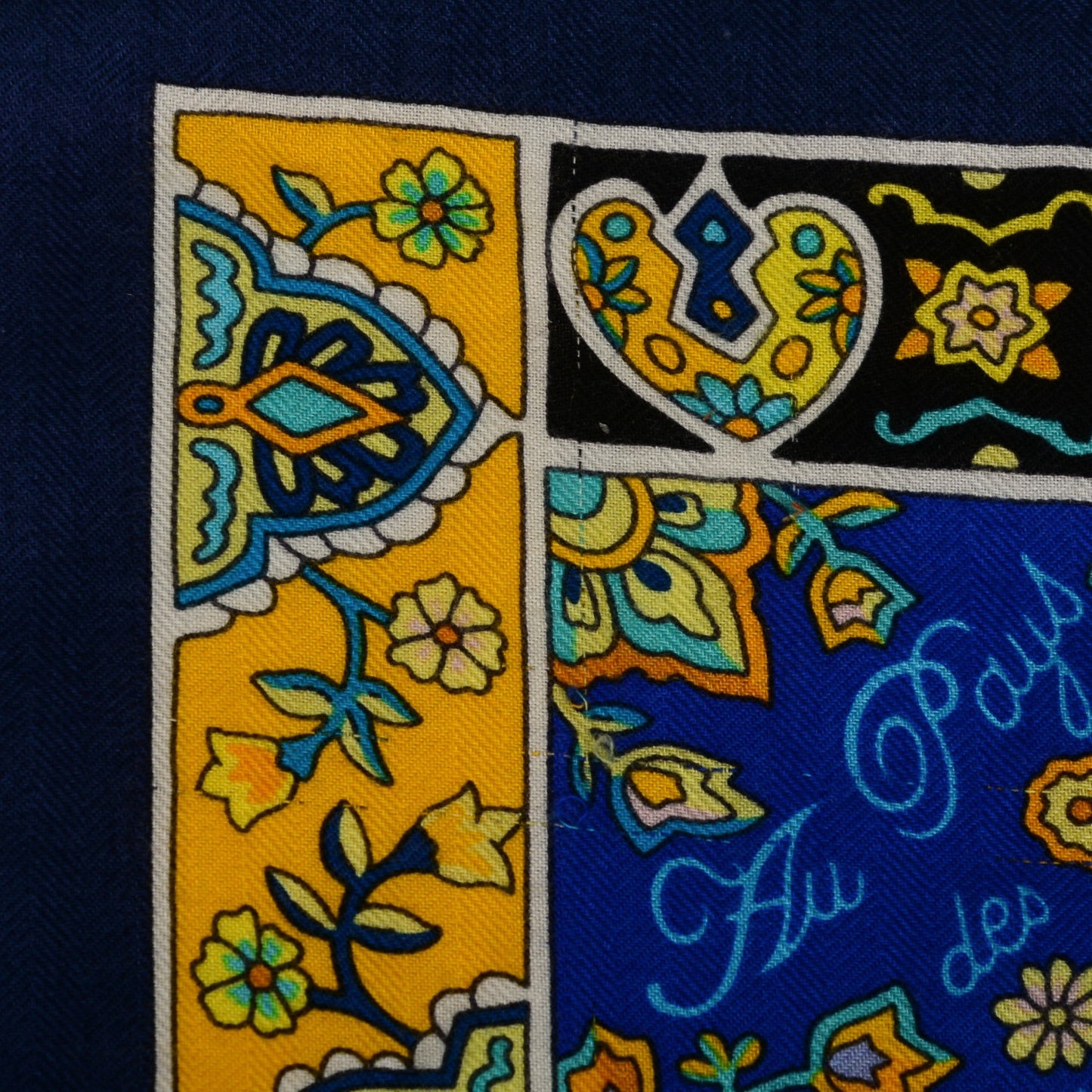 Cashmere Silk Au Pays Des Oiseaux Fleurs Shawl 140 Marine Turquoise Jaune