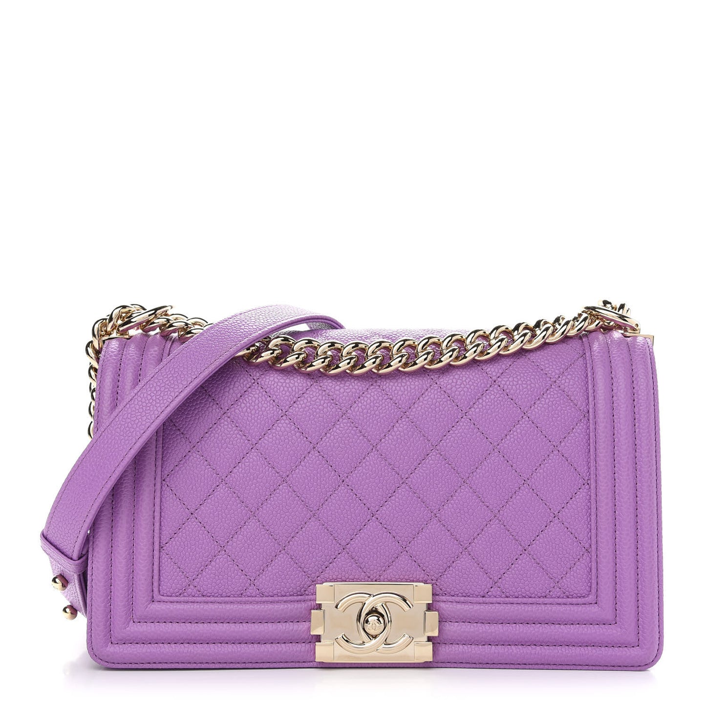 Caviar Quilted Medium Boy Flap Purple