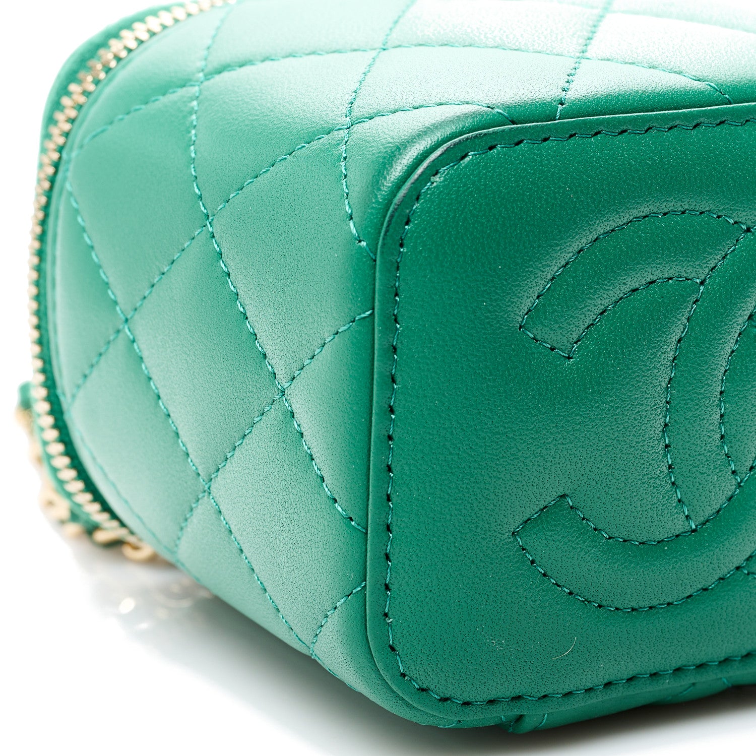 Chanel Lambskin Quilted Top Handle Mini Vanity Case With Chain Green 8 of 9