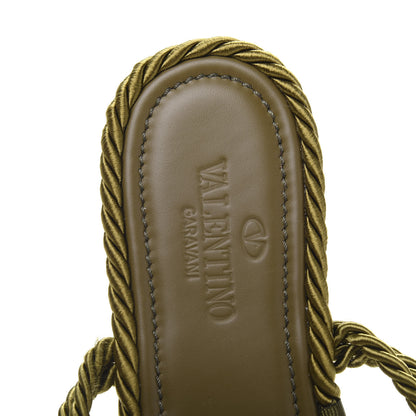 Valentino Garavani Calfskin Silk Rockstud Ankle Wrap Torchon Espadrille Flat Sandals 40 Lichen 6 of 9