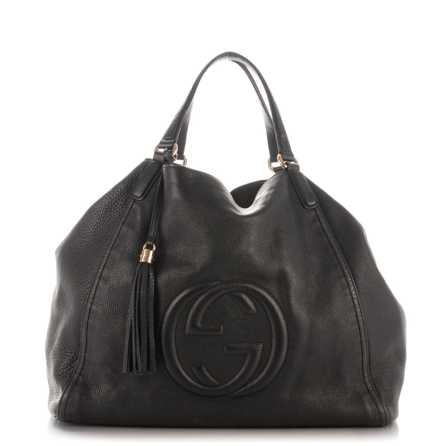 Pebbled Calfskin Large Soho Shoulder Bag Black