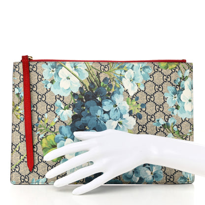 Gucci GG Supreme Monogram Blooms Suede Large Zip Pouch Blue 2 of 7