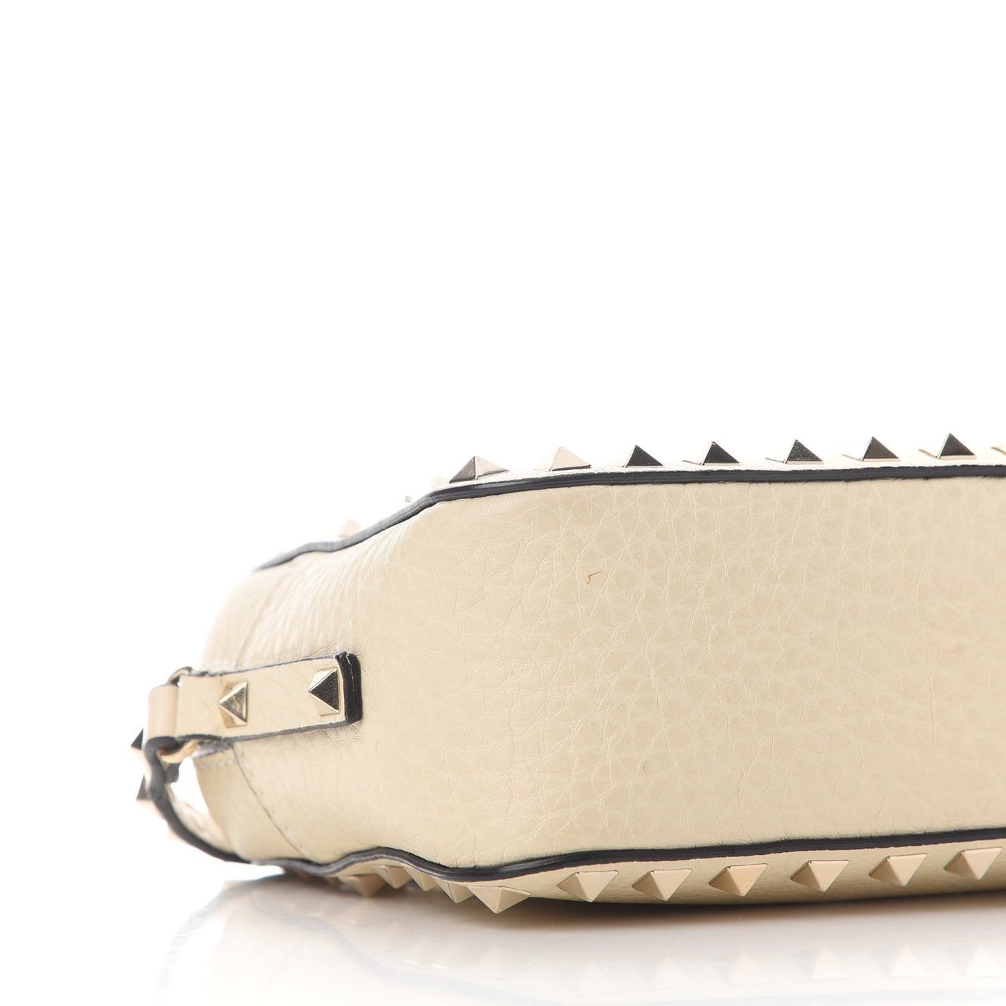 Grained Calfskin Rockstud Camera Crossbody Bag Ivory