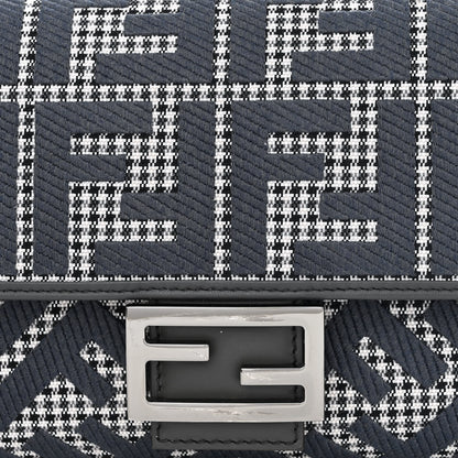 Fendi Wool Vitello King Houndstooth FF Embroidered Baguette Grigio Anthracite 8 of 10