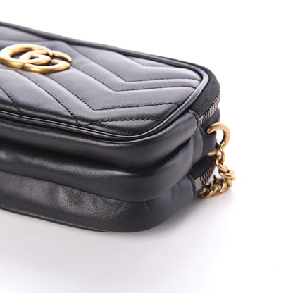 Gucci Calfskin Matelasse Mini GG Marmont Chain Crossbody Bag Black 8 of 8