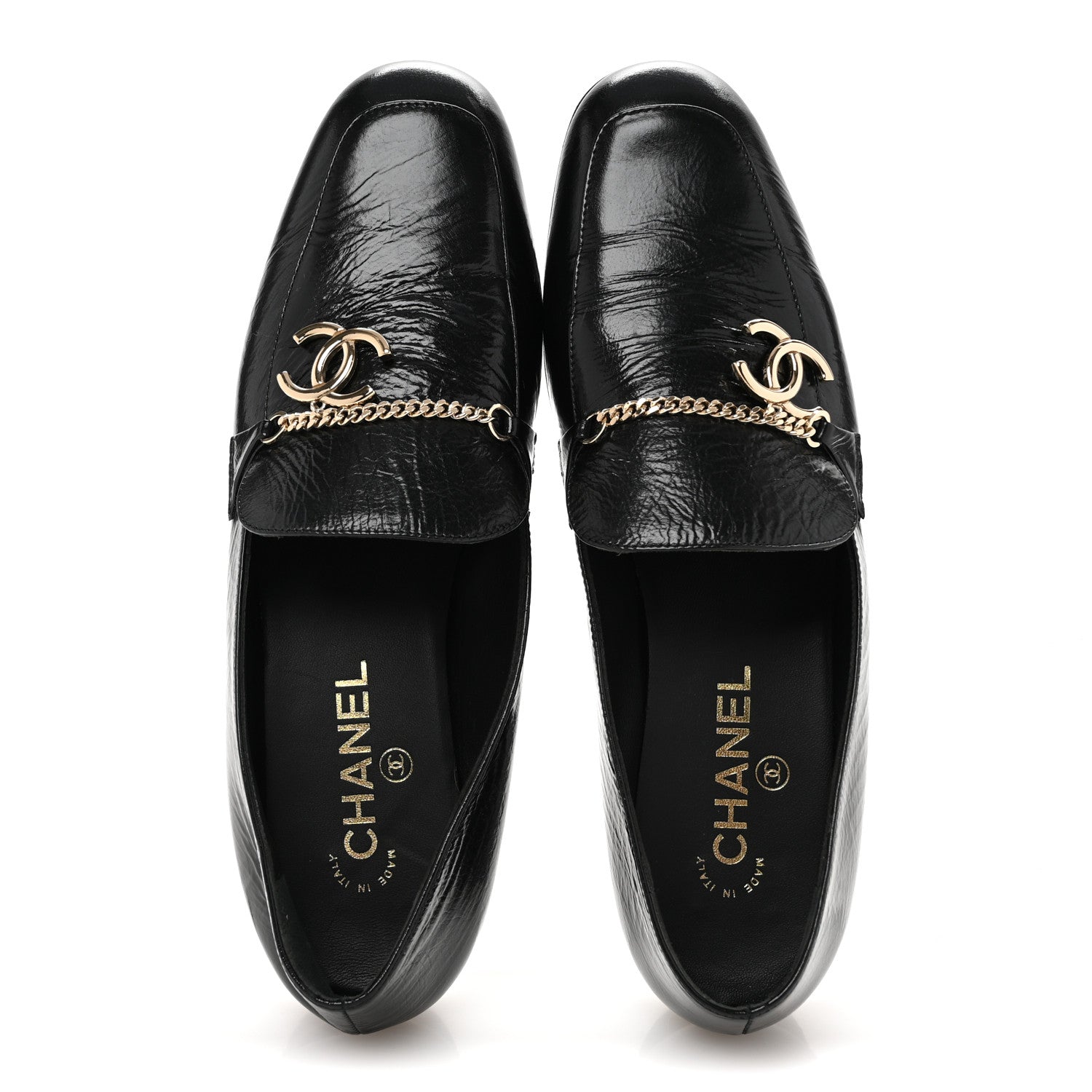 Chanel Crinkled Calfskin Chain CC Mocassin Loafers 40 Black 2 of 11