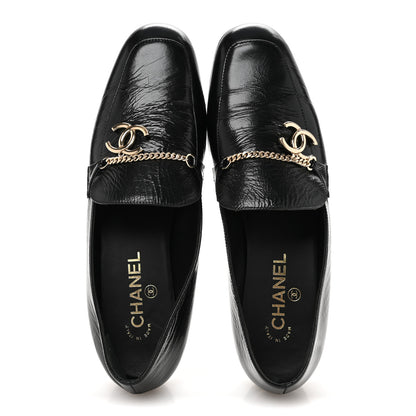 Chanel Crinkled Calfskin Chain CC Mocassin Loafers 40 Black 2 of 11