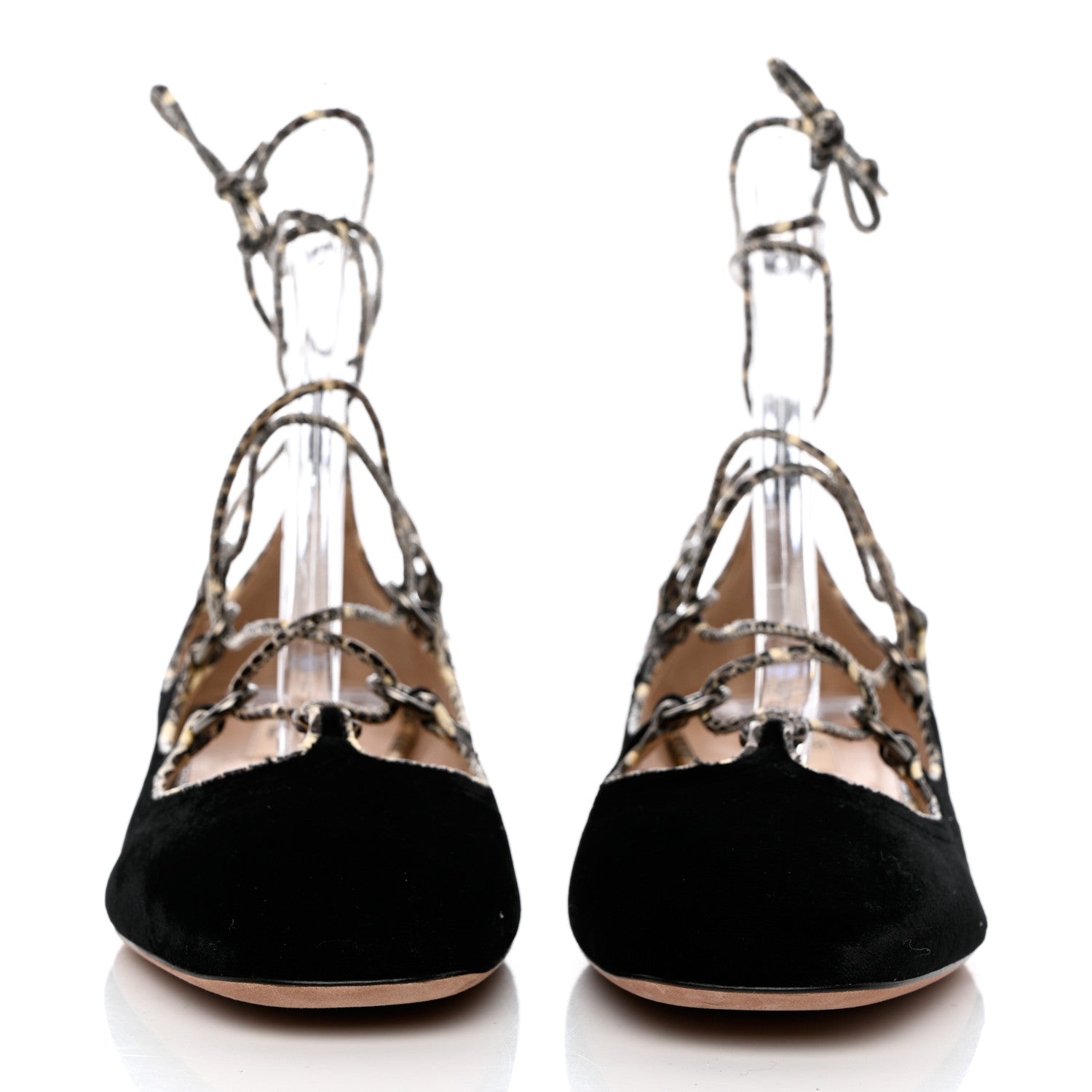 Valentino Garavani Calfskin Snakeskin Embossed Velvet Crossover Ballerina Flats 38 Black Roccia 2 of 9
