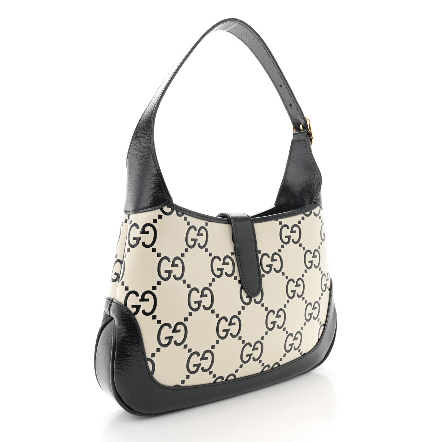 Azalea Calfskin GG Monogram Bi-Color Debossed Small Jackie 1961 Hobo Mystic White Black