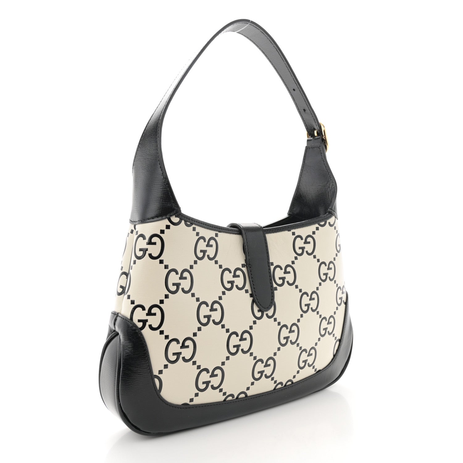 Gucci Azalea Calfskin GG Monogram Bi-Color Debossed Small Jackie 1961 Hobo Mystic White Black 3 of 15