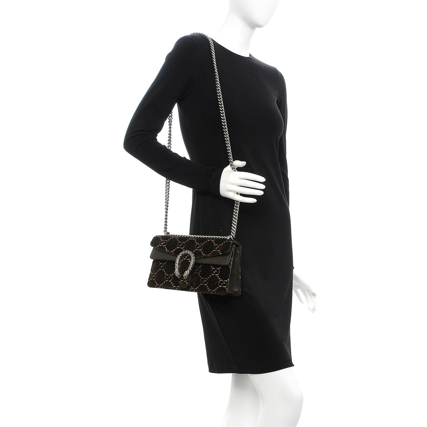 Velvet Moon Calfskin Crystal GG Monogram Small Dionysus Shoulder Bag Dark Olive Rose Gold