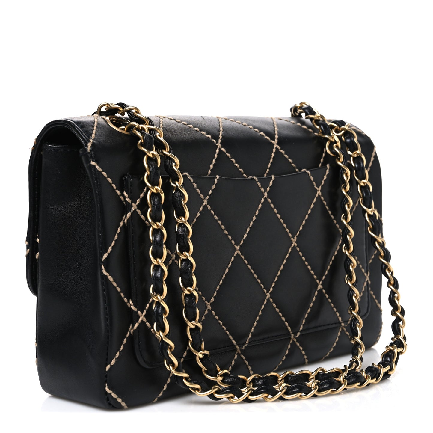 Calfskin Quilted Medium Wild Stitch Flap Black