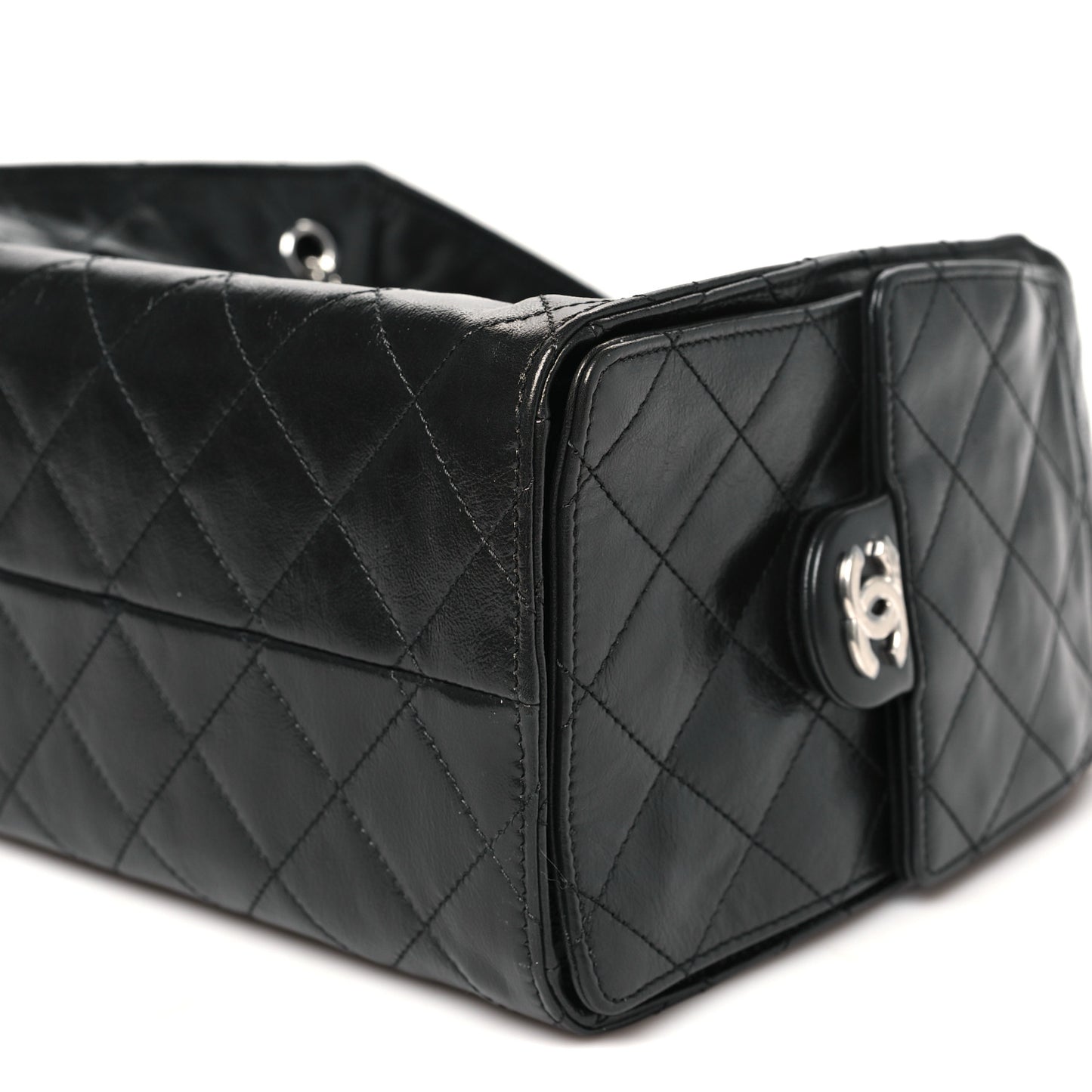 Shiny Crumpled Calfskin Quilted Small Chanel 25 Handbag Black