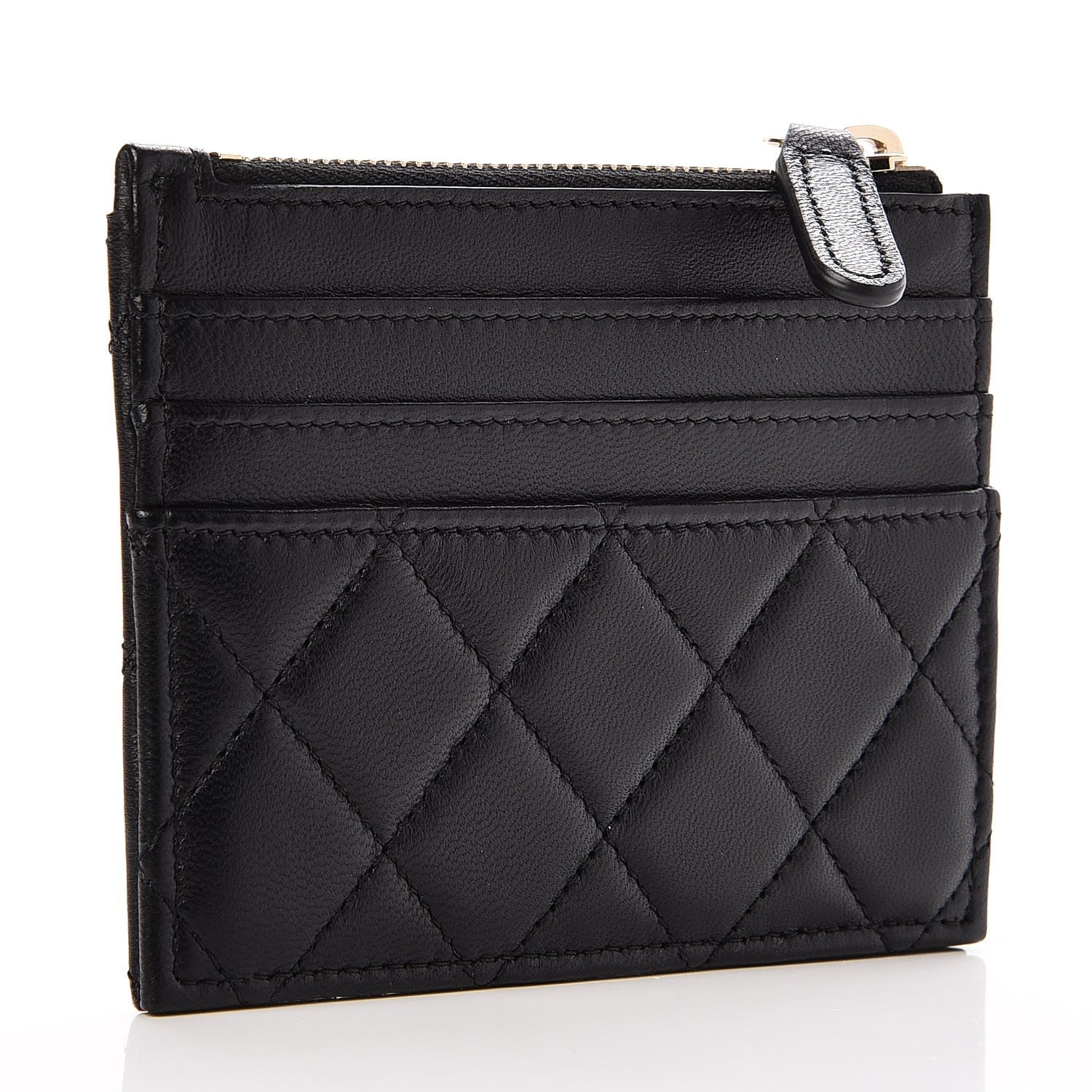 Chanel Lambskin Quilted Zip Card Holder Black 3 of 8